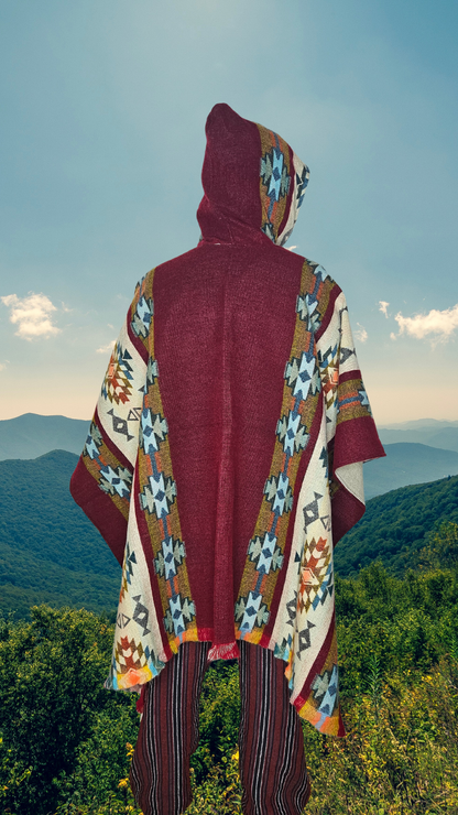 Red Chakana Andean Poncho Unisex