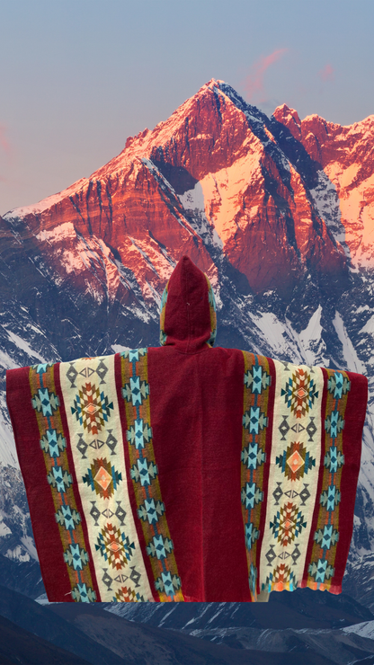 Red Chakana Andean Poncho Unisex