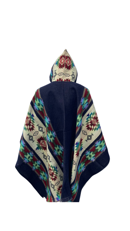 Blue-Black Chakana Andean Poncho Unisex