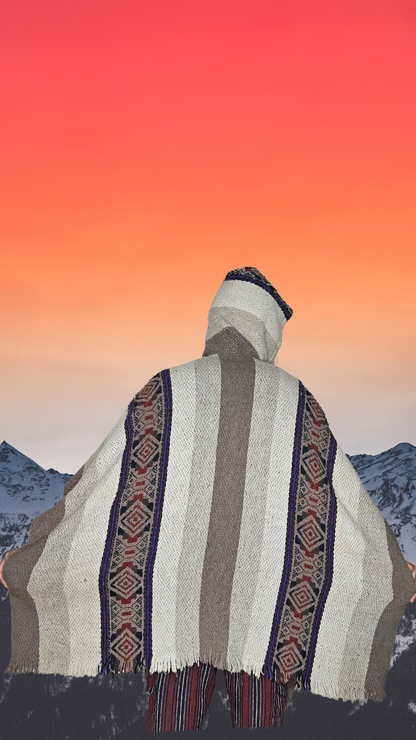 White Purple Premium Unique Andean Poncho Unisex