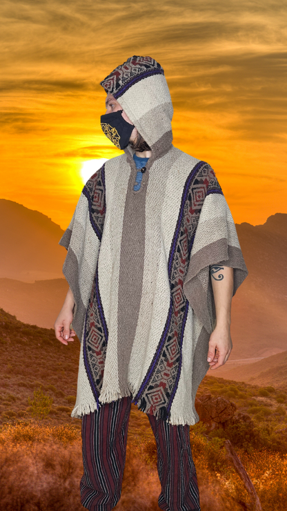 White Purple Premium Unique Andean Poncho Unisex