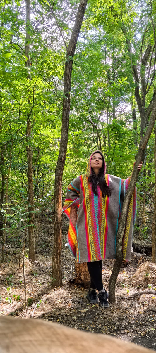 Yellow Blue Red Premium Unique Andean Poncho Unisex