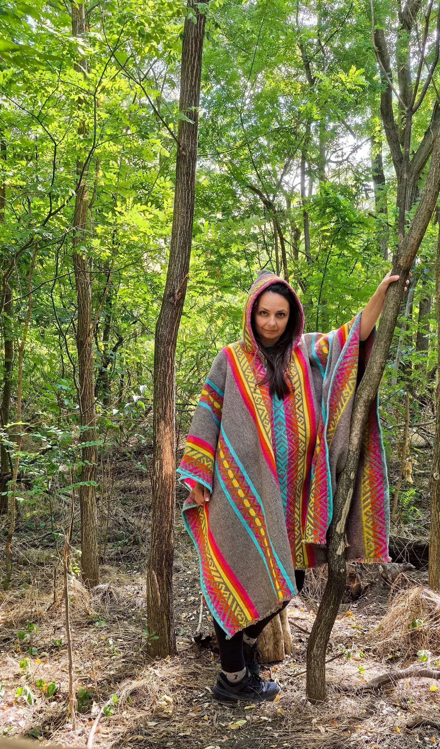 Yellow Blue Red Premium Unique Andean Poncho Unisex