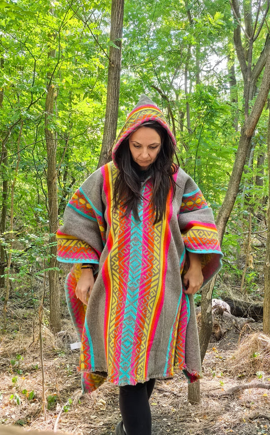 Yellow Blue Red Premium Unique Andean Poncho Unisex