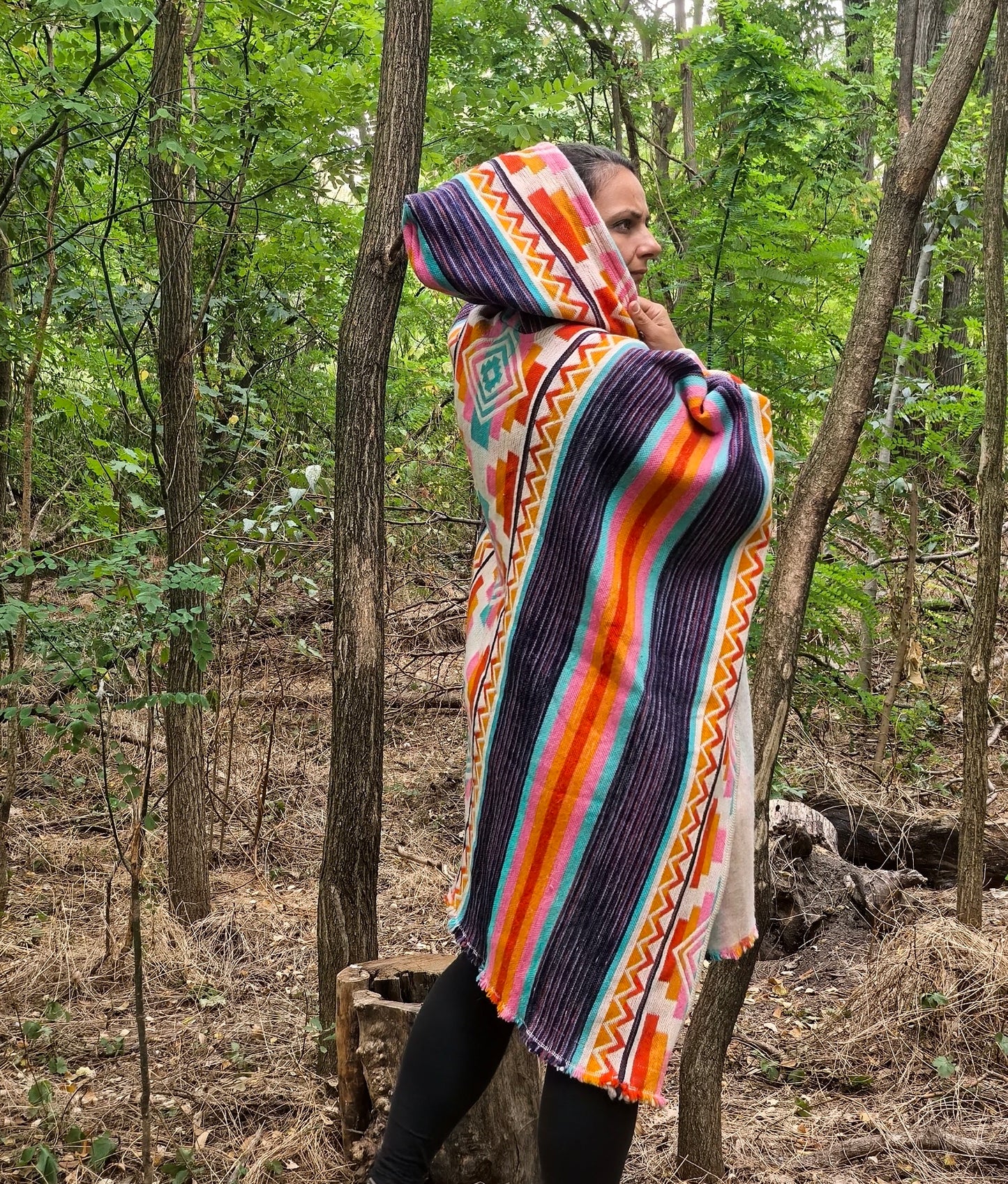 Purple Red Premium Unique Andean Poncho Unisex