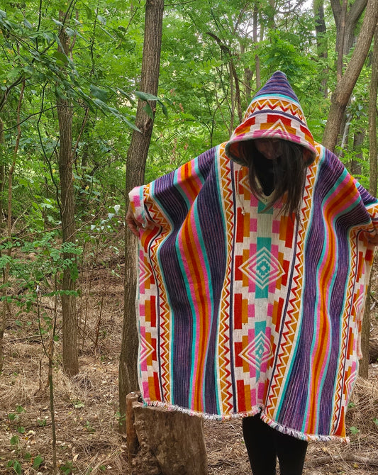 Purple Red Premium Unique Andean Poncho Unisex